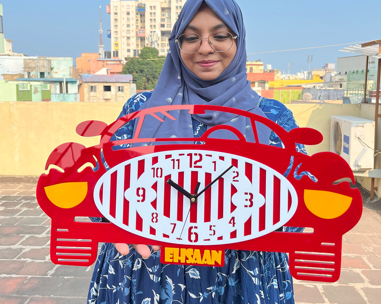 Car wall clock with Kid's name -12x18 inches